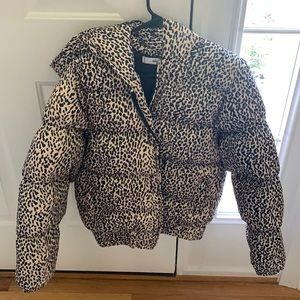 Leopard print puffer coat
